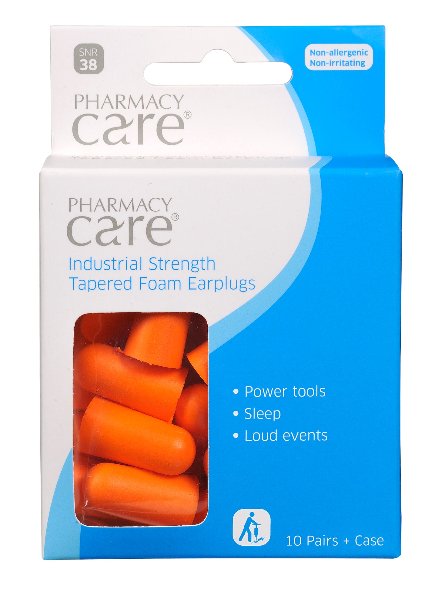 Pharmacy Care Ear Plugs Tapered Foam Industrial - 10 Pairs & Case