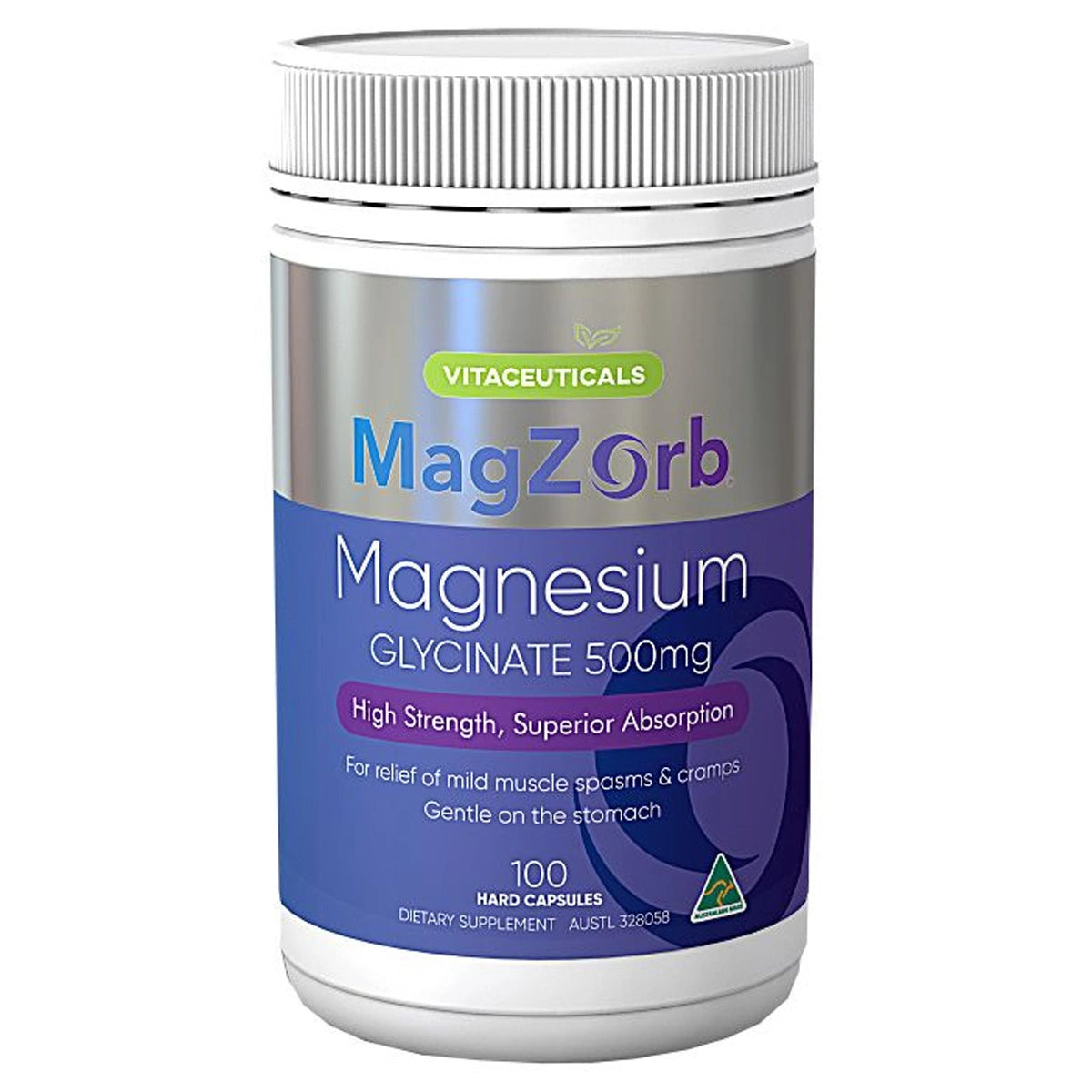 Vitaceuticals MagZorb Magnesium Glycinate 500mg 100 Capsules