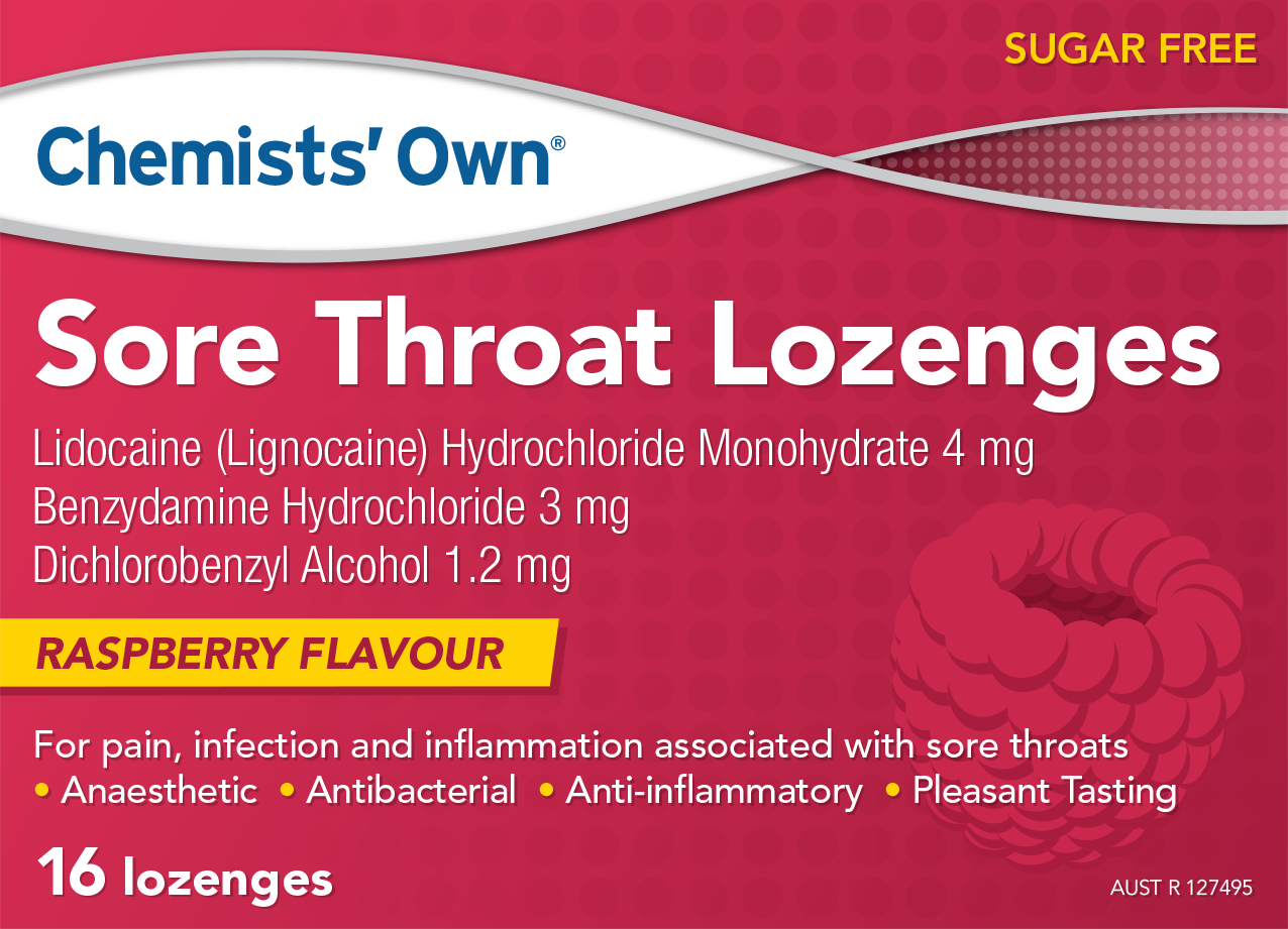 CO Sore Throat Lozenges Raspberry 16