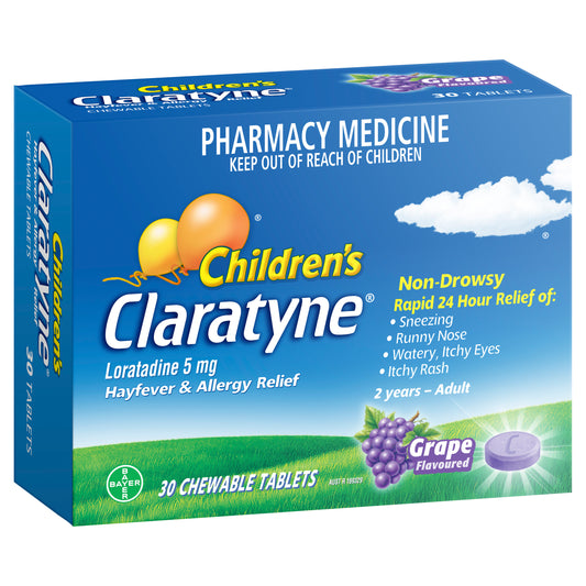 Children's Claratyne Hayfever & Allergy Relief Antihistamine Grape Flavoured Chewable Tablets 30 pack