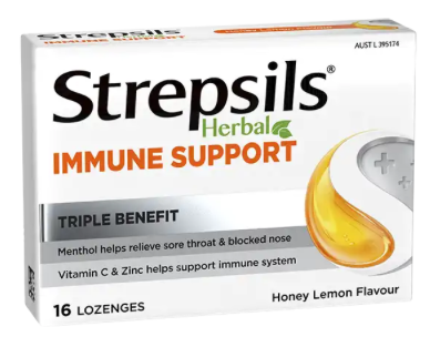Strepsils Herbal Immune Support lozenges honey lemon 16 pack
