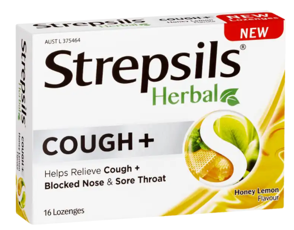 Strepsils herbal cough+ lozenges honey lemon 16 pack